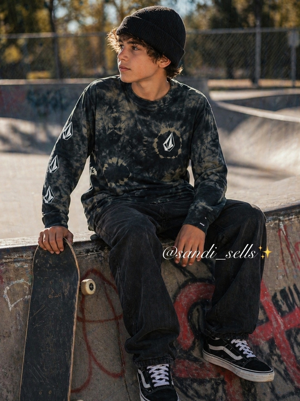 Volcom Black Tie-Dye Long Sleeve Logo Shirt